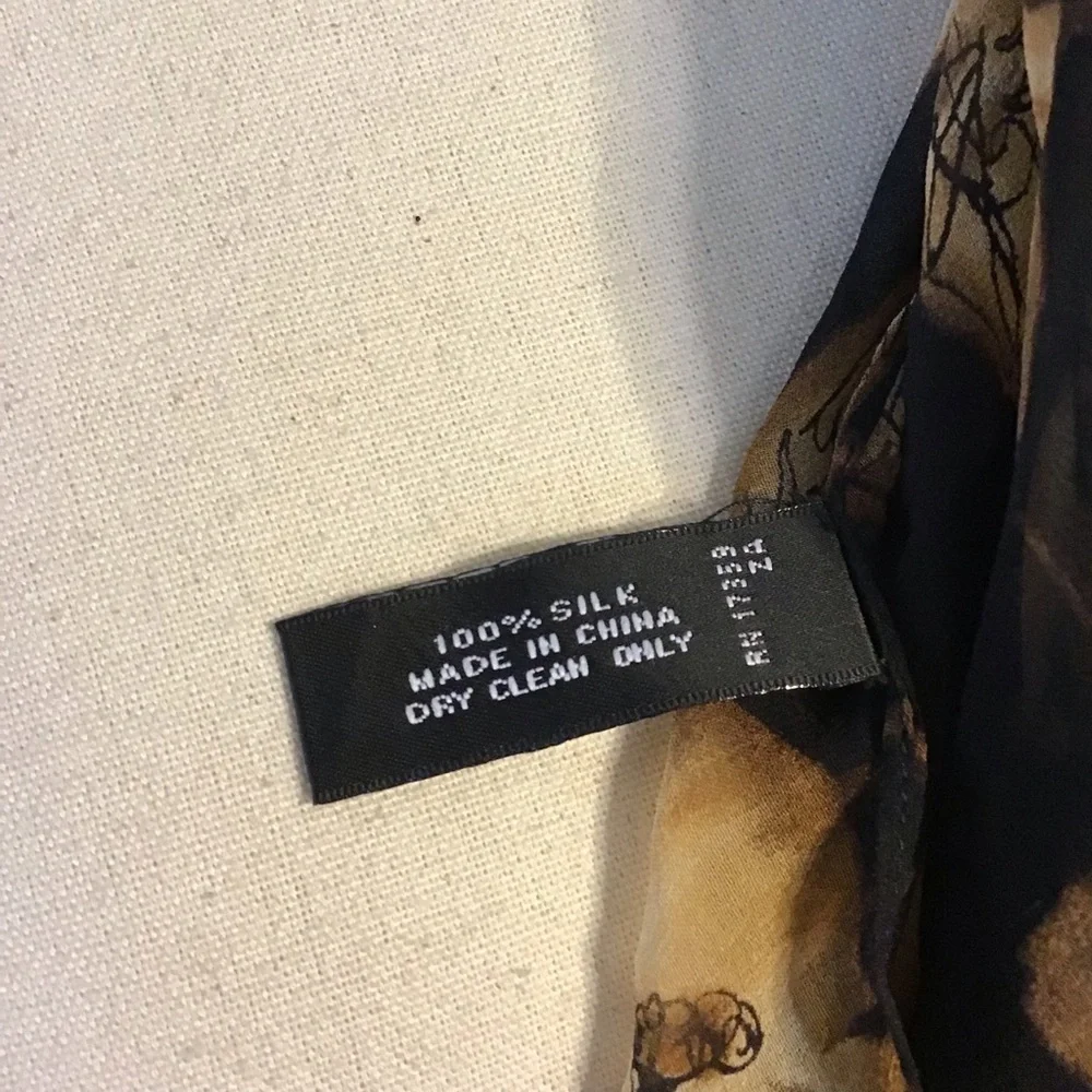 Ellen Tracy Women's Black & Tan Floral SILK Scarf